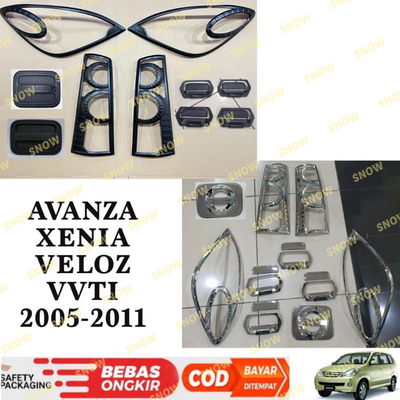 Paket Garnish Lampu Depan Belakang Outer Handle Tank Cover Avanza Xenia Veloz 2005 2007 2008 2010 2011 Hitam Chrome