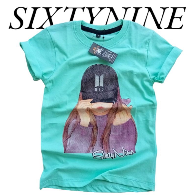 Kaos Atasan Anak Perempuan Motif Bts Hijau Mint