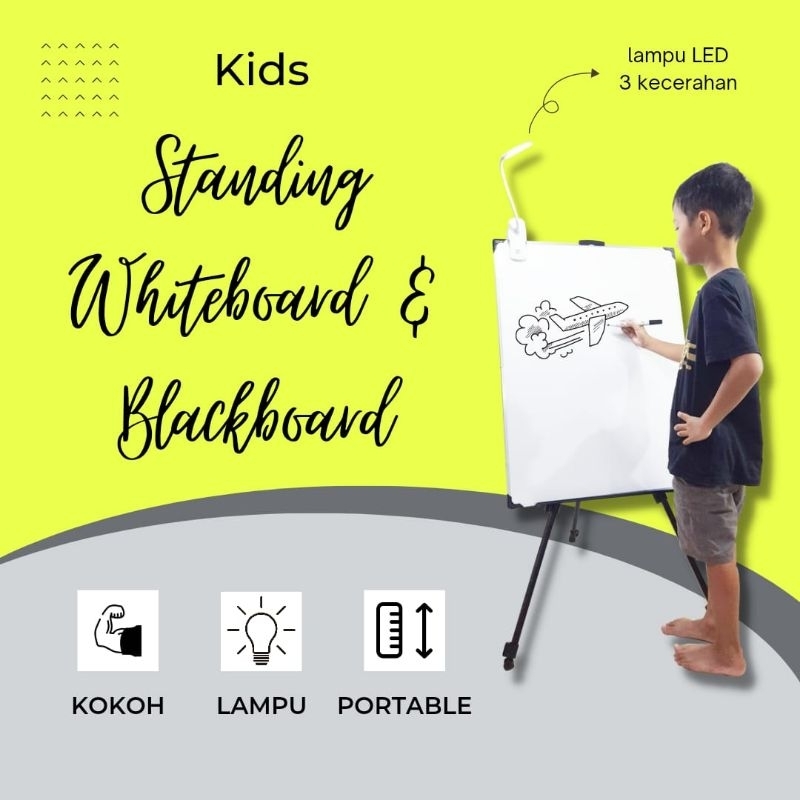 

SMART KIDS STANDING WHITEBOARD 2 IN 1 LED LAMP PAPAN TULIS BERDIRI BELAJAR ANAK PORTABLE ADJUSTABLE KOKOH BISA DIATUR