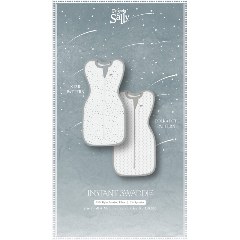 Friends Of Sally Instant Swaddle Polkadot &amp; Stars Pattern - Bedong Instant Sally