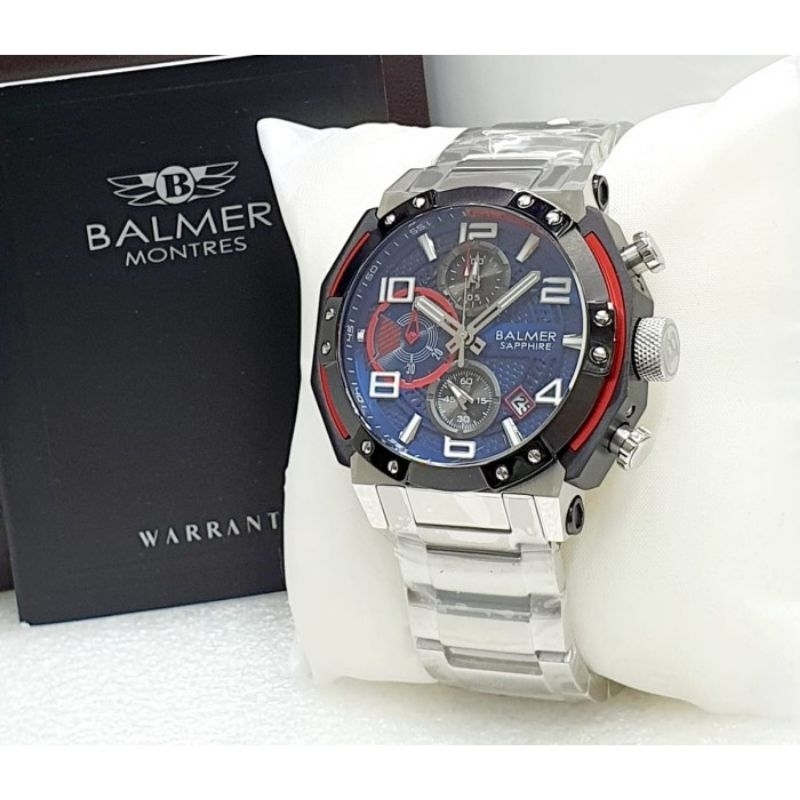 BALMER 8145 / B.8145 Jam Tangan Pria Balmer Sapphire Original - Silver Blue List merah