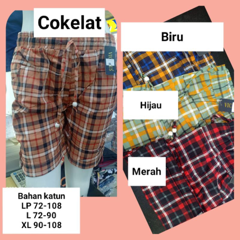 celana pendek katun Stretch kotak