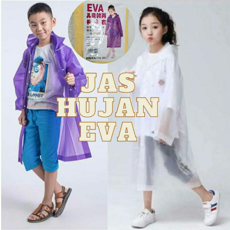 Jas hujan korea Jas hujan anak hoodie ponco lengan panjang polos