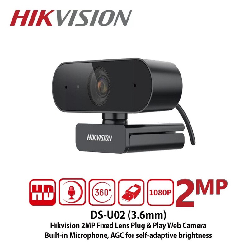 HIKVISION DS-U02 Webcam Web Camera 2MP Built-in Mic Black Hikvision DS-U02 2MP 3.6mm Fixed Lens Web Camera Built-in microphone BY SEN