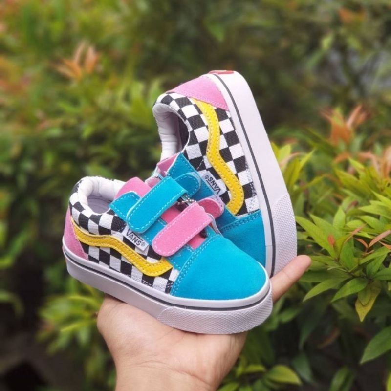 Ready )) Sepatu Sneaker Anak Perempuan Vans Old Skool Sepatu Anak Vans Motif Full Colour Toska Ping Premium