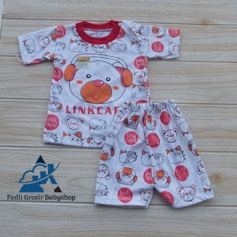 Setelan Bayi Motif Linkcar Lengan Pendek Baju Celana Bayi Kancing Bahu Kaos Anak Usia 2-12 Bulan Terbaru