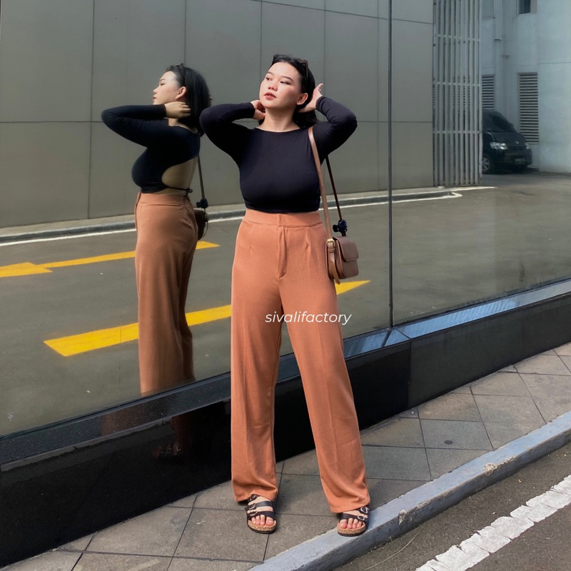 SIVALI Cozie Pants Ukuran Besar Big Size | Highwaist Cullote Pants - Rib Knit Pants - Celana Kulot Wanita - Petite Friendly - Celana Anti Kusut