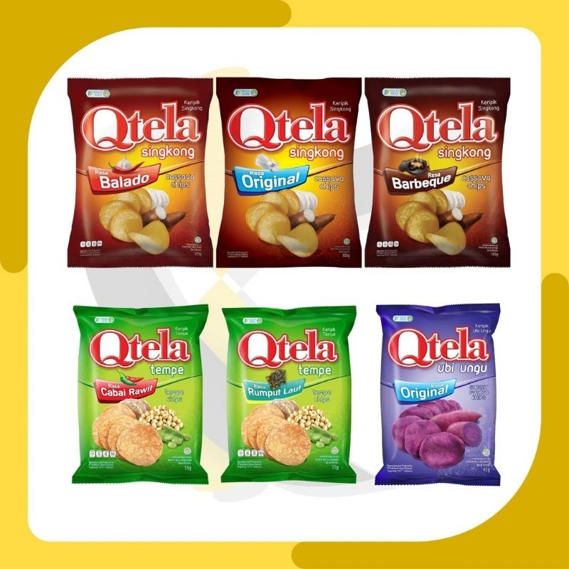 Qtela (kripik singkong, tempe, ubi ungu)