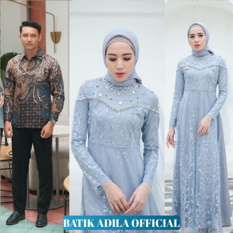 Dress Couple Namira Gamis Brukat Modern Terbaru Dress Pesta Wanita Kondangan Lamaran Wisuda Lebaran