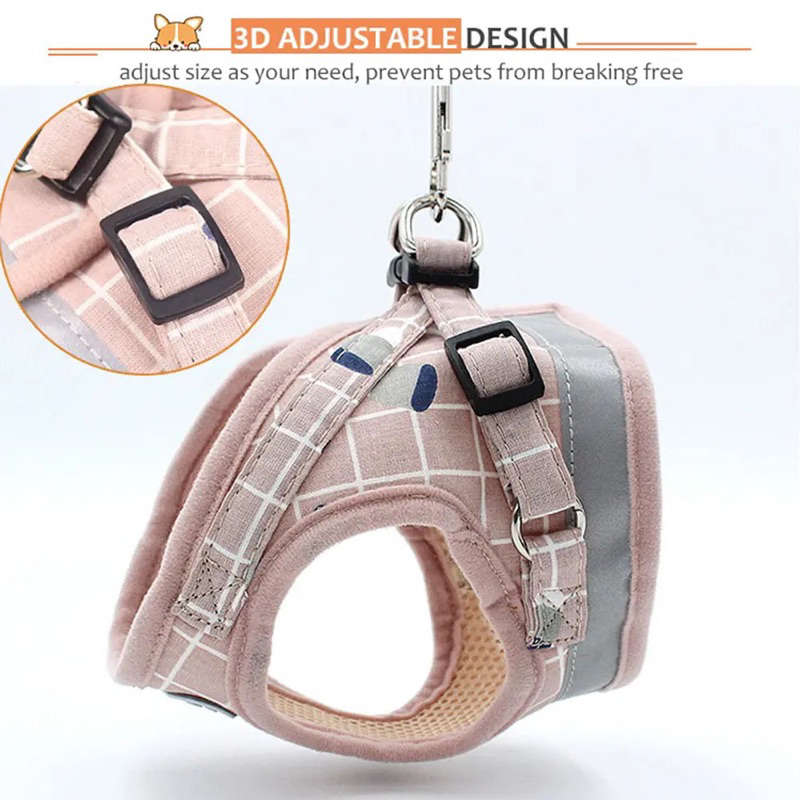 PET Dog Harness Premium Plaid Cat Tali Tuntun Anjing Kucing Rompi Baju