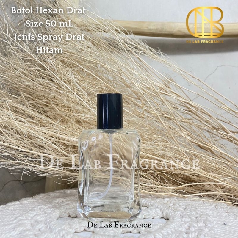 botol parfum hexan 55 ml drat tutup hitam/botol parfum kotak 50 ml drat hitam