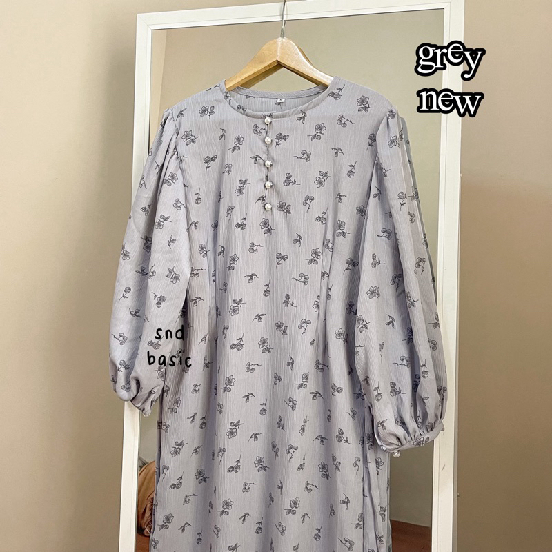 SHAKIRA DRESS | GAMIS MOTIF BUNGA KATUN FLOWER CRINKLE JUBAH ABAYA LEBARAN-grey new