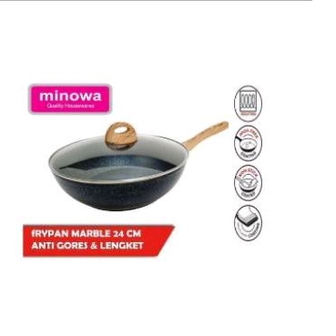MINOWA YOSHIKAWA WOK PAN MARBLE + TUTUP KACA 24CM / MINOWA MT-24-TP