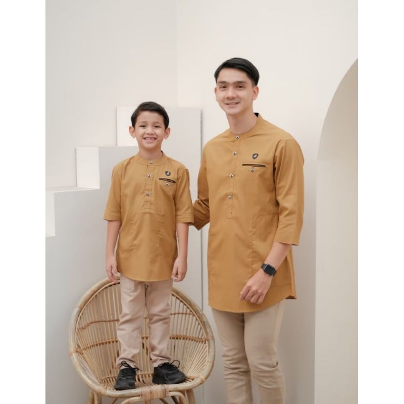 baju muslim koko couple ayah dan anak warna mustard polos