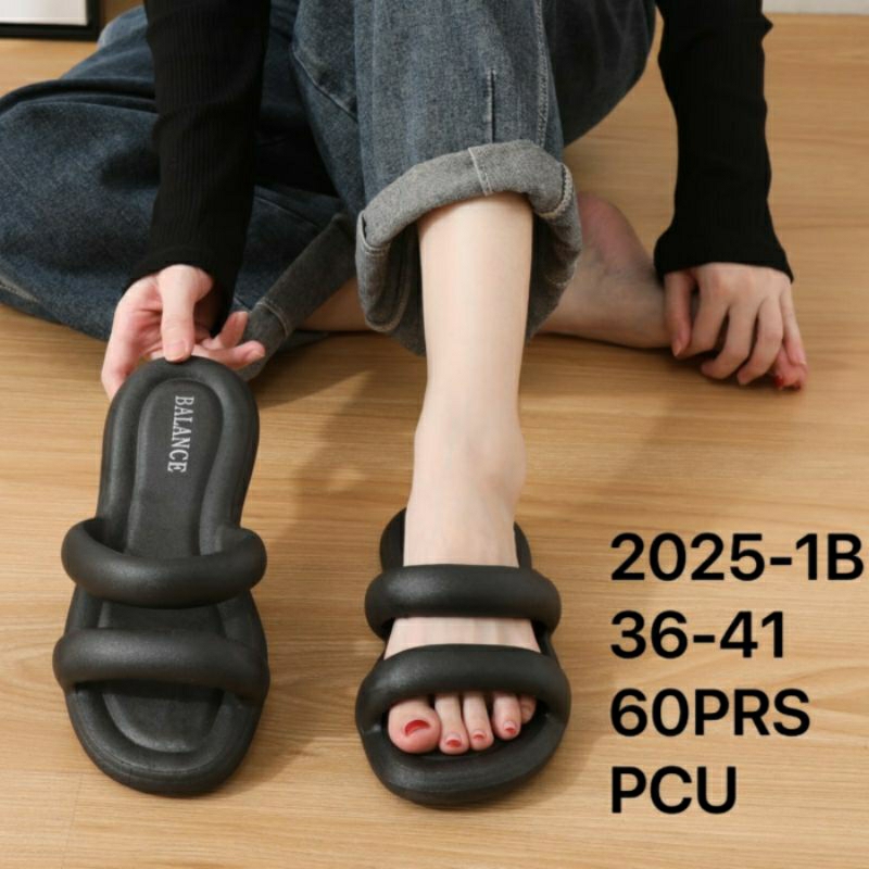 2025-1B Original Sandal Balance Selop Ban 2 Bulat Karet Jelly Wanita Flatform Import 2025 Sendal Slip On Slop Strab Dua Dona Bangkok Bahan PVC Elastis Cewek Impor Viral Kekinian Bangkok Korean Style Perempuan Cantik 3001-B1 3001 2025-1A 2025-1K 2025-1D