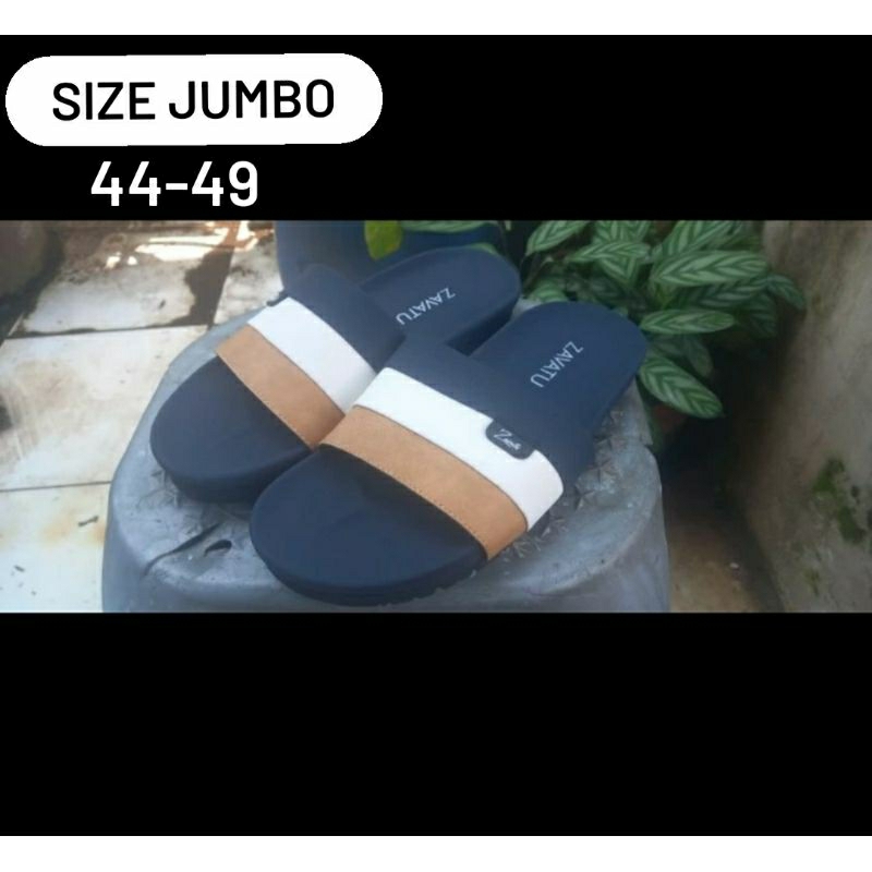 Sandal Pria Anti Slip BIG Size 44-49 Sendal Slop Casual Remaja Cowok Leather JUMBO Empuk Tane