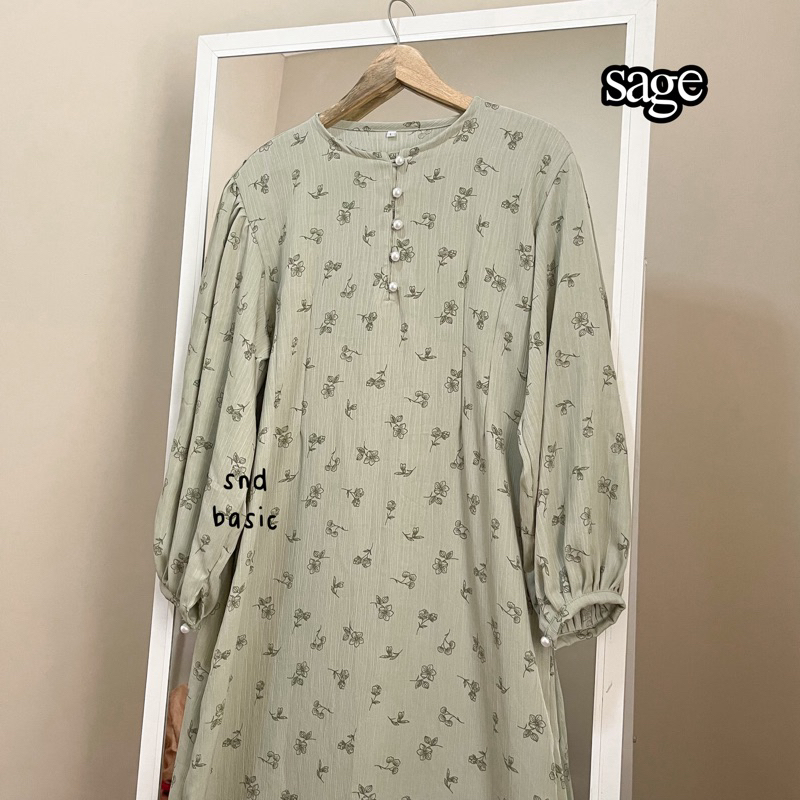 SHAKIRA DRESS | GAMIS MOTIF BUNGA KATUN FLOWER CRINKLE JUBAH ABAYA LEBARAN-sage
