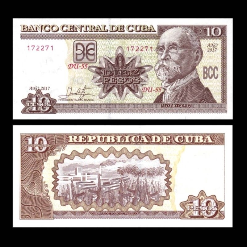 CUBA 10 PESOS 2017 UNC GRESS ORIGINAL MAXIMO GOMEZ UANG KUBA