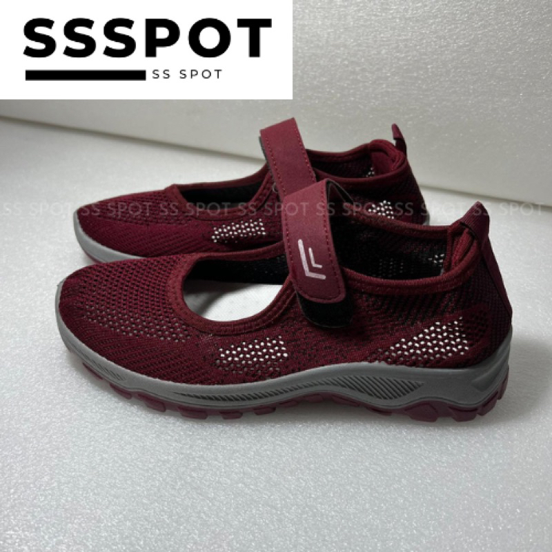 Sepatu Sneakers Wanita Outdoor Slip On Sepatu Orangtua Cross Strap Soft Flyknit - MAROON (Merah Maro