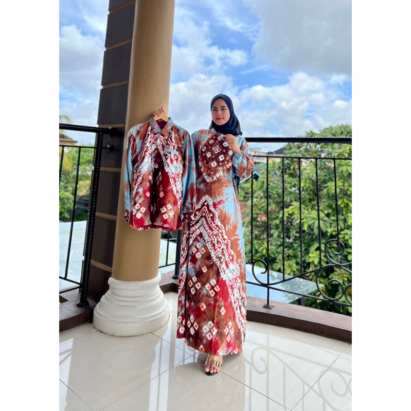 COUPLE GAMIS JUMPUTAN PALEMBANG SUTRA SILK PRINTING