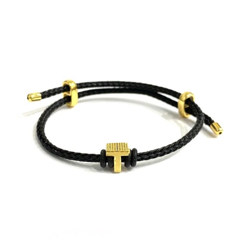 Gelang Tali Inisial Huruf  T Balok Elegant Emas Asli