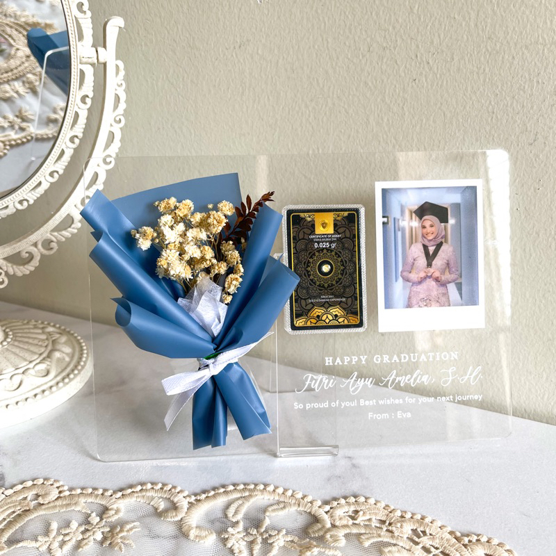 LETTERA - Papan Bunga Mini Sertifikat Acrylic Bouquet Dried Flower Hadiah Bunga Kado