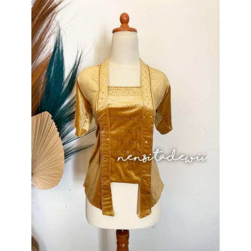 Kebaya Lengan Pendek - Payet, Model Kutubaru | Warna Gold