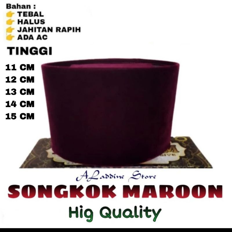 Peci songkok merah tinggi 11cm,12cm,13cm,14cm,15cm peci songkok merah songkok merah maroon