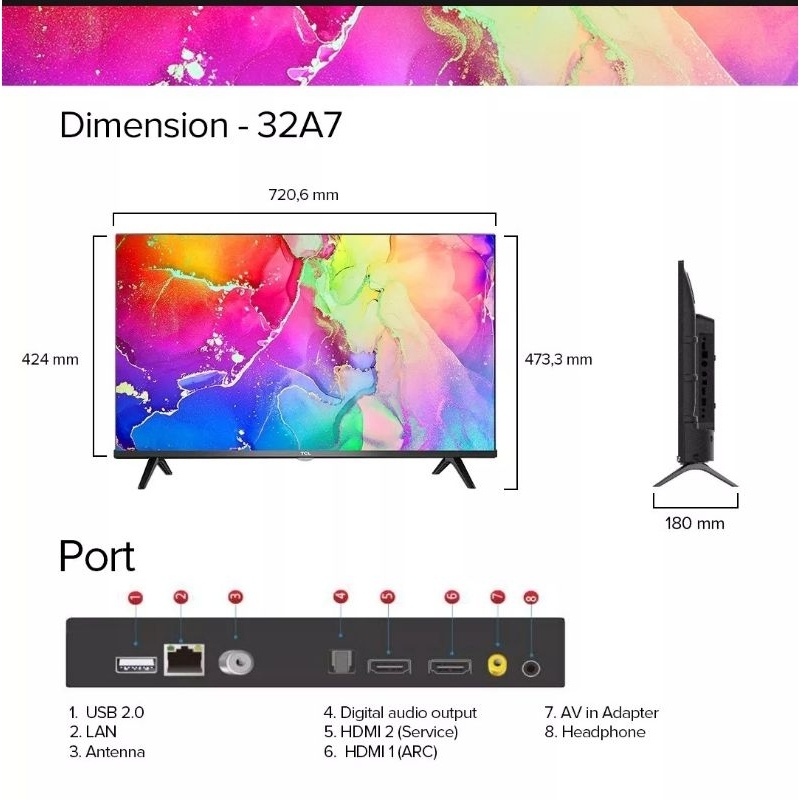 TCL 32A7 Smart TV 32 Inch Android 11 Garansi Resmi