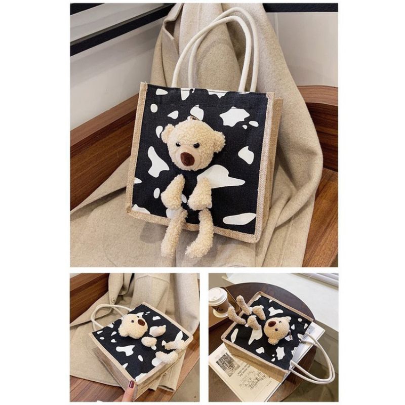 Tas Totebag Beruang Gemoy dan Tas Pinggang Boneka Beruang Lucu Tote Bag Waistbag