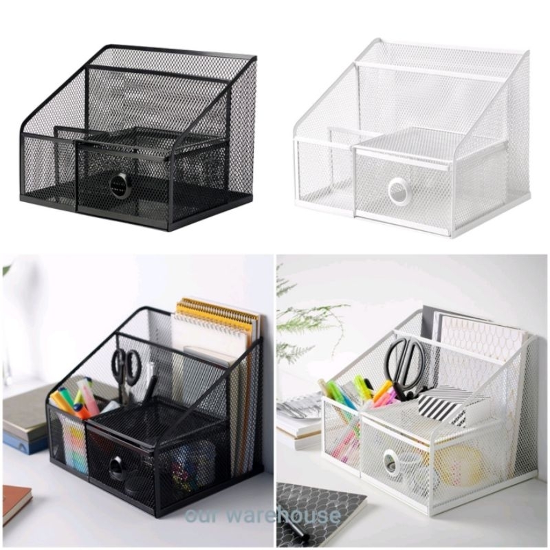 

DRONJ Pengatur Meja Kerja, Desk Organizer, Tempat Pen Pensil Alat Tulis Besi Jaring Putih atau Hitam
