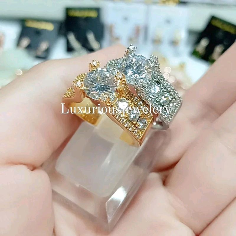 Cincin mewah Rhodium Cubic zircon premium