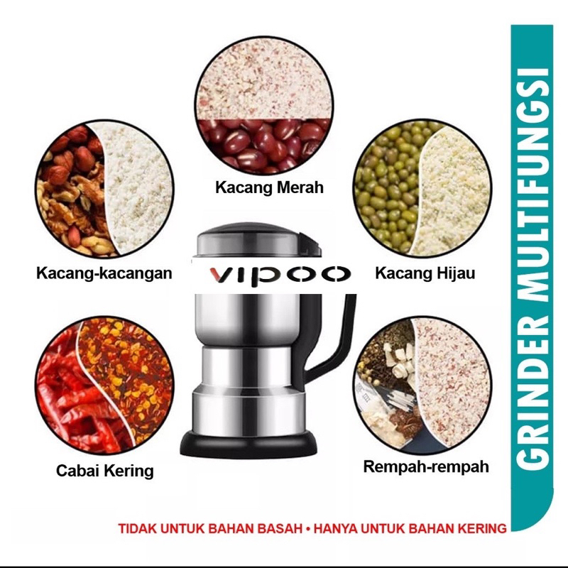 Vipoo V-1105 Mesin Bubuk Tepung Penggiling Kopi Elektrik 400g - Grinder Coffee Herbal Biji Kacang Obat Mesin Giling Grinder Elektrik - Untuk Bumbu Kering