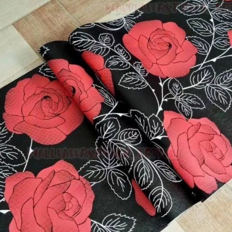 Wallpaper Sticker Dinding Motif Bunga Mawar Merah Besar