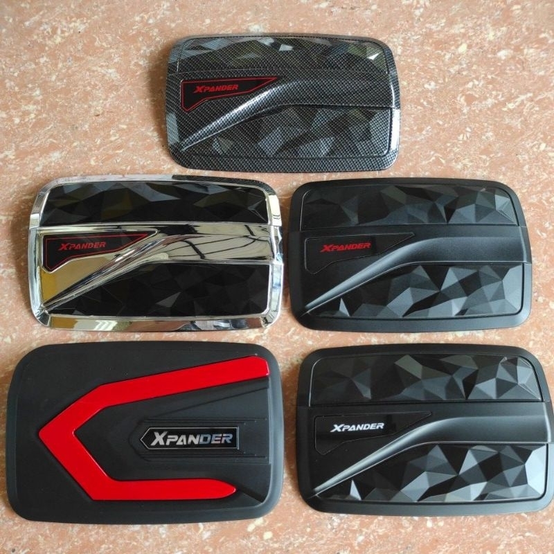 Tank cover tutup tangki Bensin Mitsubishi xpander ultimate / Exceed/ cross / sport  HITAM premium + CROME CHROME MOTIF DIAMOND hitam carbon 2017 2018 2019 2020 2021 2022 2023