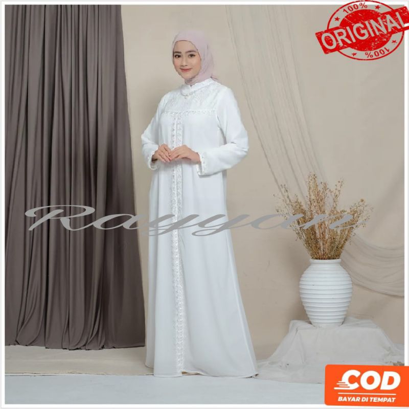 Baju Gamis Wanita Brukat Gamis Putih Lebaran Umroh Haji Busana Muslim Wanita Gamis Putih Tulang Jumbo Gamis Murah Agnes Hijab
