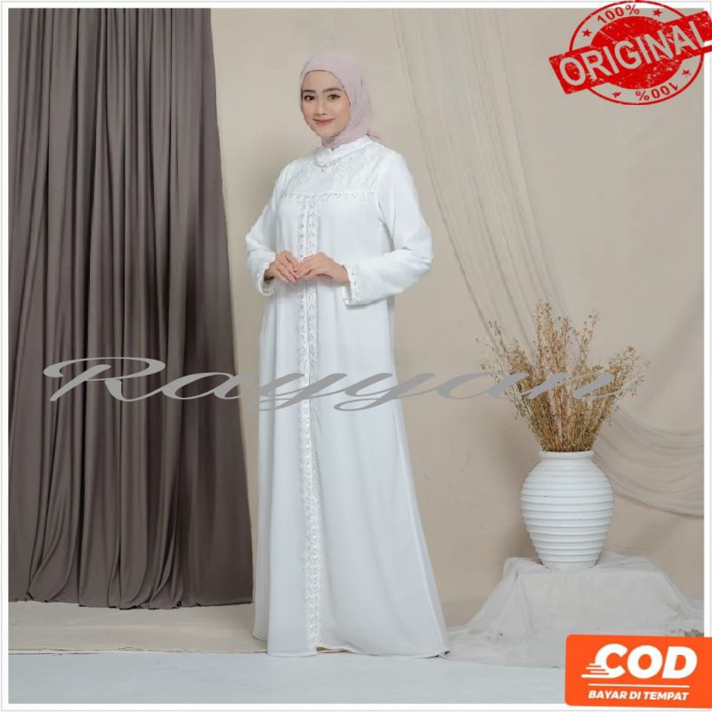 Baju Gamis Wanita Brukat Gamis Putih Lebaran Umroh Haji Busana Muslim Wanita Gamis Putih Tulang Jumb