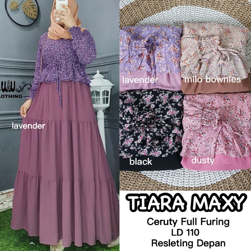 Tiara Maxy - Gamis Ceruty Full Furing Resleting Depan Serut Pinggang / 563-7271