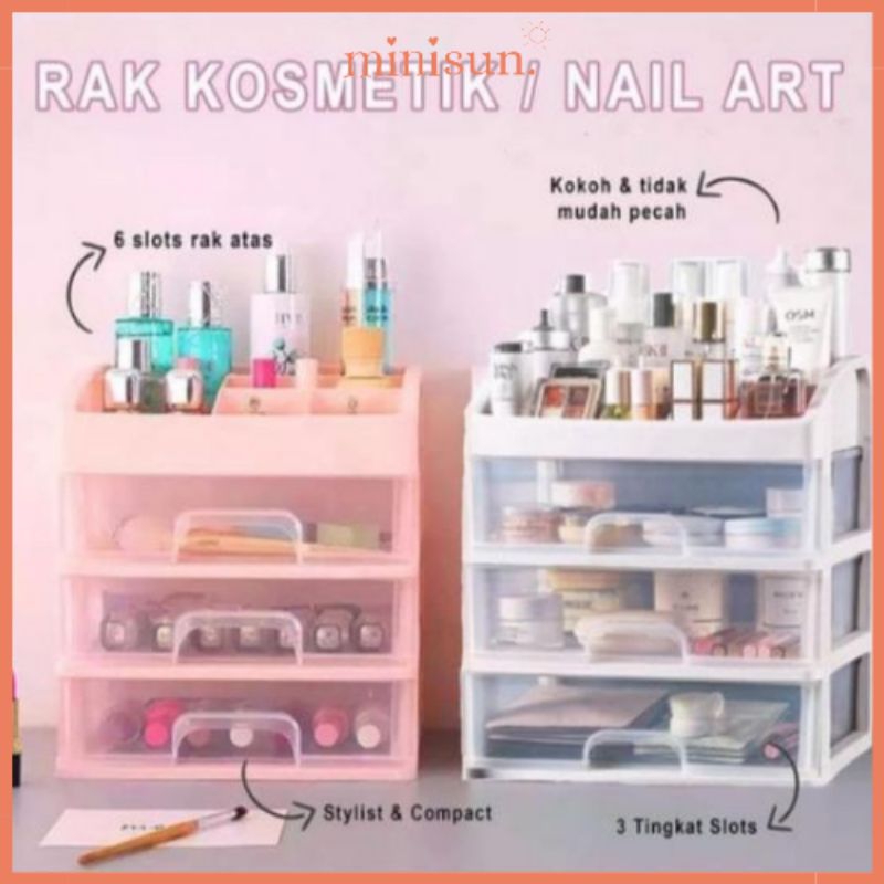 Rak Kosmetik Laci 3 Susun Tempat Kosmetik Kotak Make Up