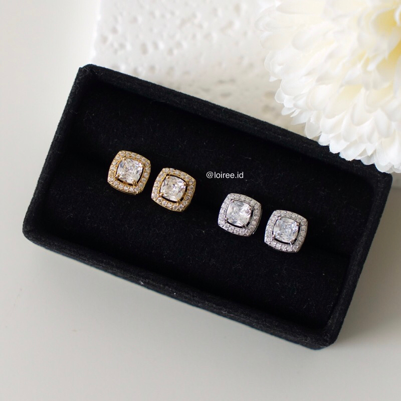 SHERIN | Luxe Collection - Zirconia Square Halo Daily Stud Earrings - Anting Wanita