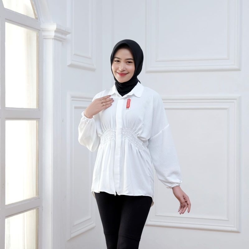 Aulia Blouse Kemeja Wanita Basic Crinkle Atasan Wanita Polos Kerut