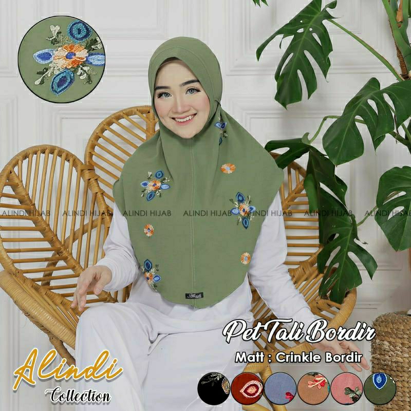 Jilbab Pad Tali Bordir Crincle Airflow premium