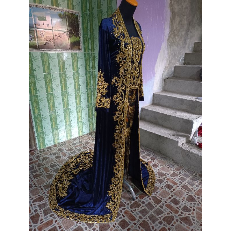 kebaya bludru pengantin navy payet gold/kebaya pengantin payet jepang