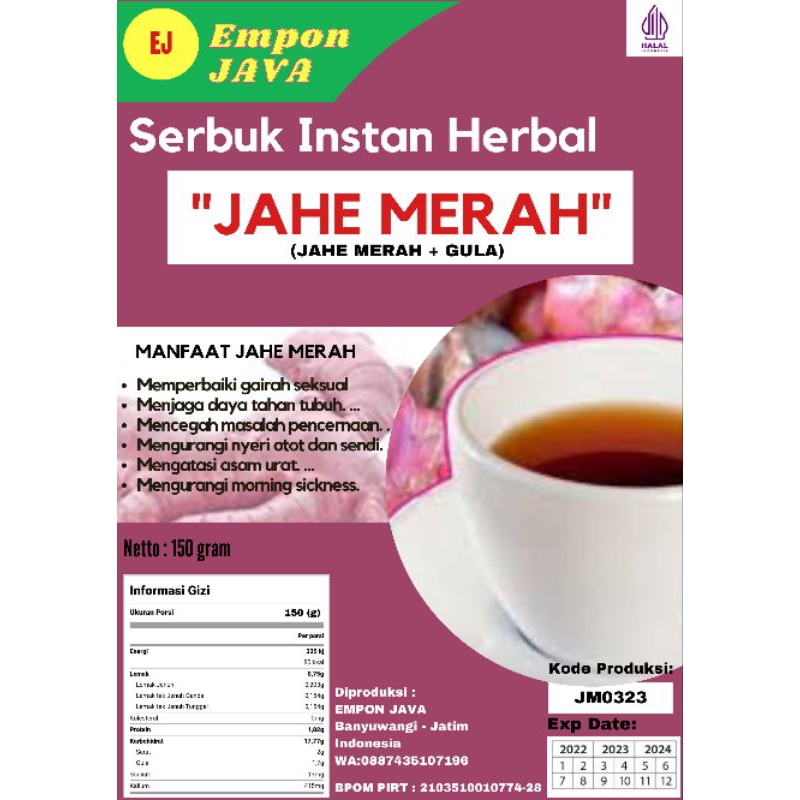 

Jahe Merah Instan Herbal Sehat Alami Tampa Pengawet