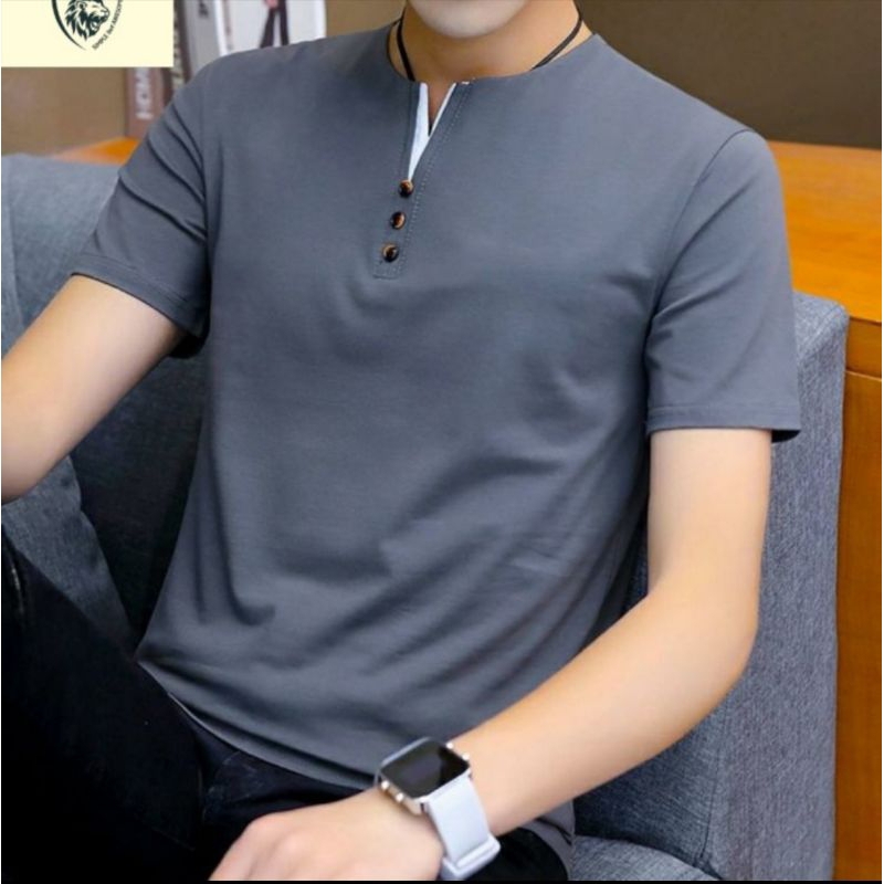 Baju Kaos Victory Abu Polos Pria Kancing V-Neck Catton Combed Distro Premium