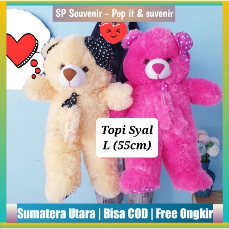 Boneka Beruang Topi Syal L | Boneka Teddy Bear Topi Syal 55cm