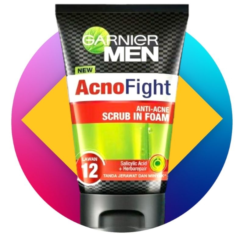 Garnier Men Acno Fight 100ml Anti Acne Scrub Foam Sabun Pembersih Wajah Jerawat 100 ml