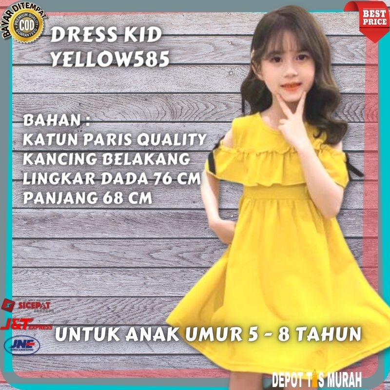 Baju Dress Kids Kuning Yellow Anak Import Perempuan Cewek Pesta Murah Import 5 6 7 8 Tahun