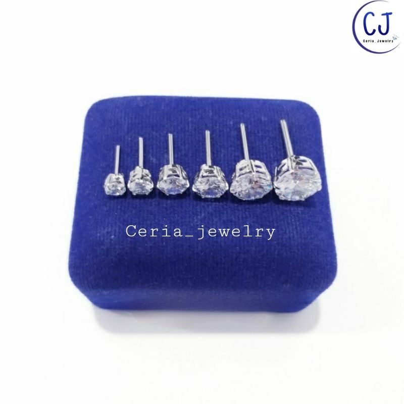 Anting Perak Asli Silver 925 Lapis Emas Putih - Anting Tusuk/Giwang Tusuk _ Perhiasan Anting Perak Asli