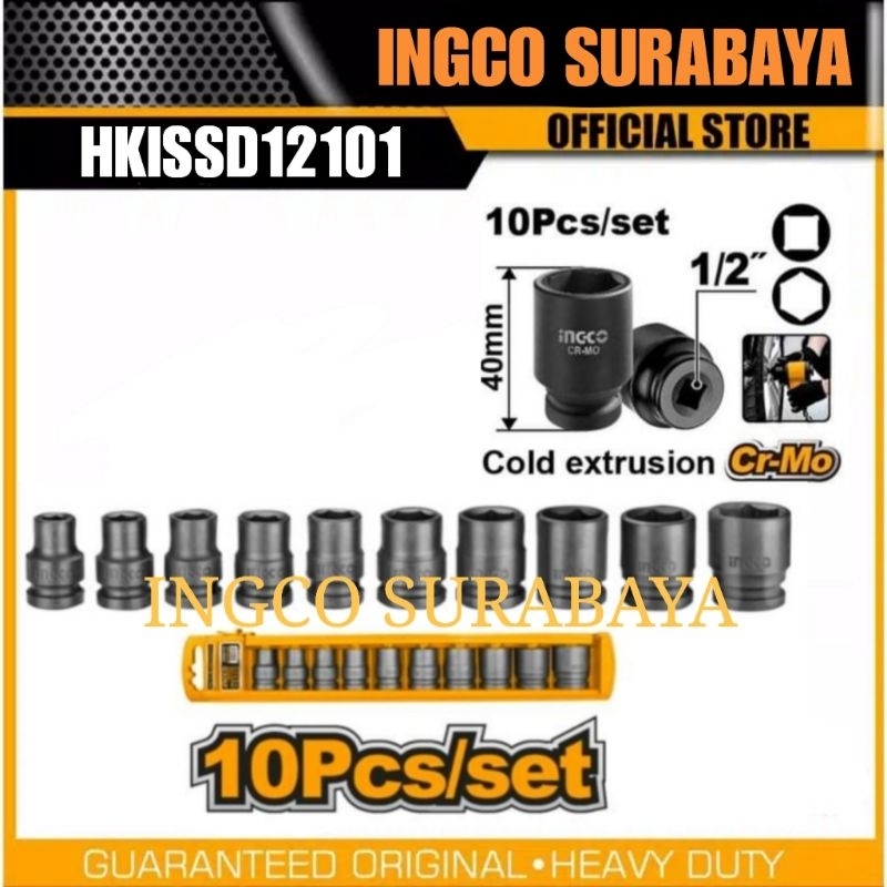 INGCO HKISSD12101 IMPACT SOCKET SET 1/2" 10PCS PAKET KUNCI MATA SOK SOKET SHOCK INCH